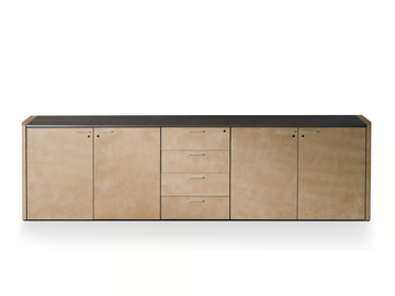 DE_SYMETRIA - Low wooden office storage unit upholstered in leather by i 4 Mariani - view 2